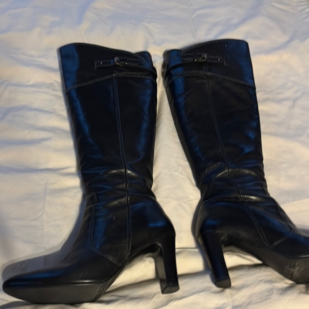 J. Crew Black Leather Mid-Calf Heeled Boots